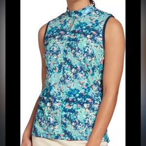 Lady Hagen size XXL floral keyhole sleeveless polo floral print zips in back NWT